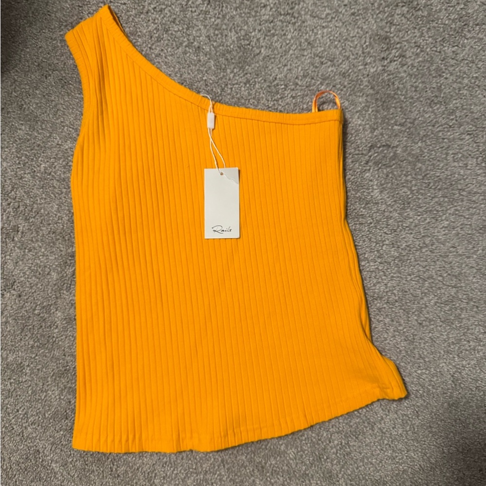 Rails Orange Ribbed One-Shoulder Tank Top